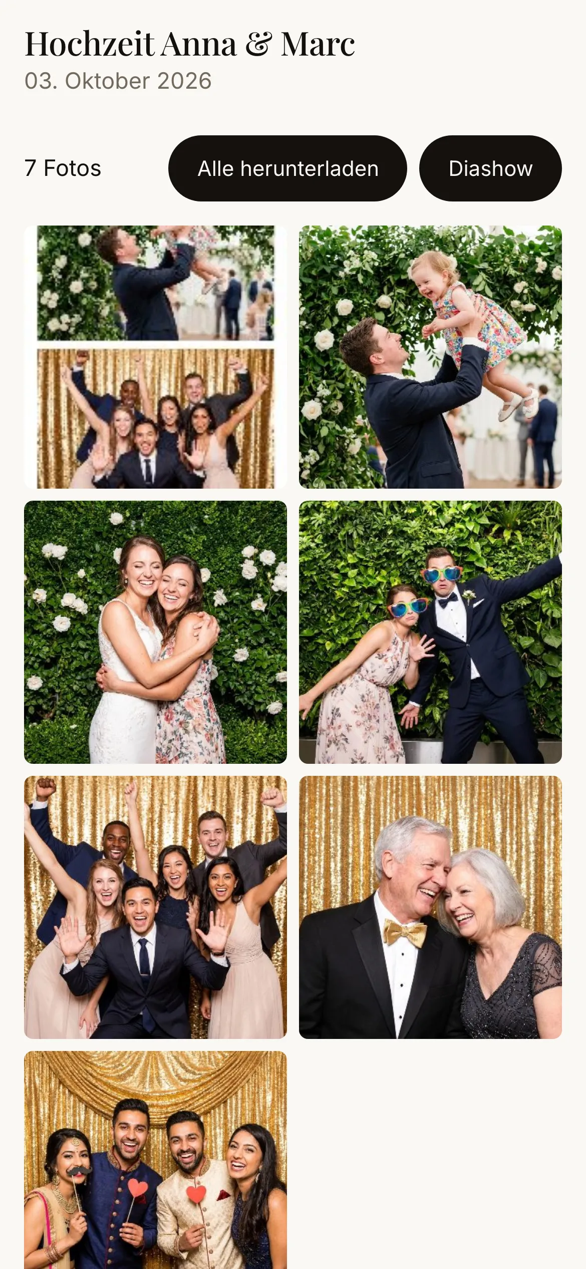Die Online-Galerie einer Hochzeit auf dem Handy