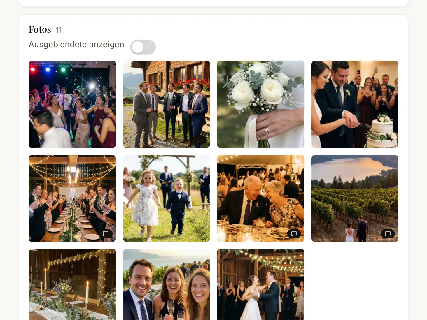 Die Fotos der Gäste einer Hochzeit im Backoffice